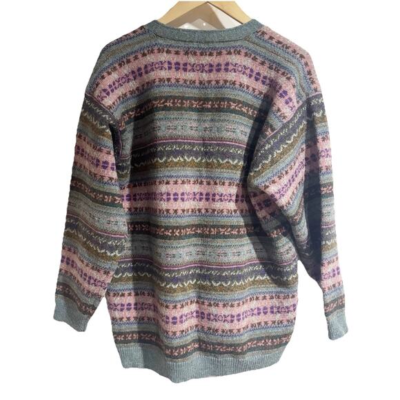 Eddie Bauer Womens Large Wool Knit Fair Isle Cardigan Sweater Rainbow Vtg 90s - Picture 4 of 4